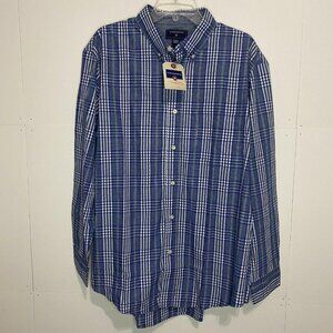 NWT Saddlebred Mens Large Shirt Blue White Check Pocket Button Down NEW